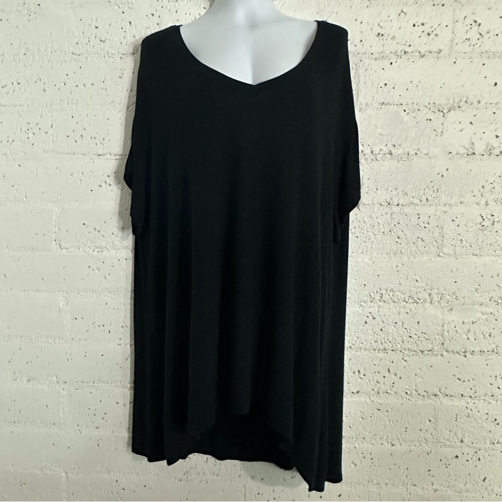 Ava & Viv Womens Plus Top 3X Black Short Sleeve Tunic Rayon Stretch Micro Ribbed